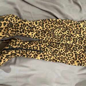 Leopard print Stiletto thigh-high boots with platform Sz10